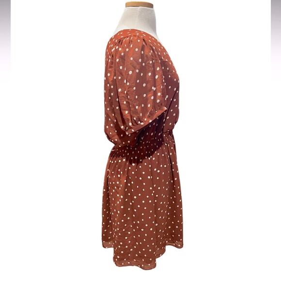 Madewell Smocked-Waist Mini Dress in Inkspot Dots Burnt Clay color Size XL - Picture 7 of 10